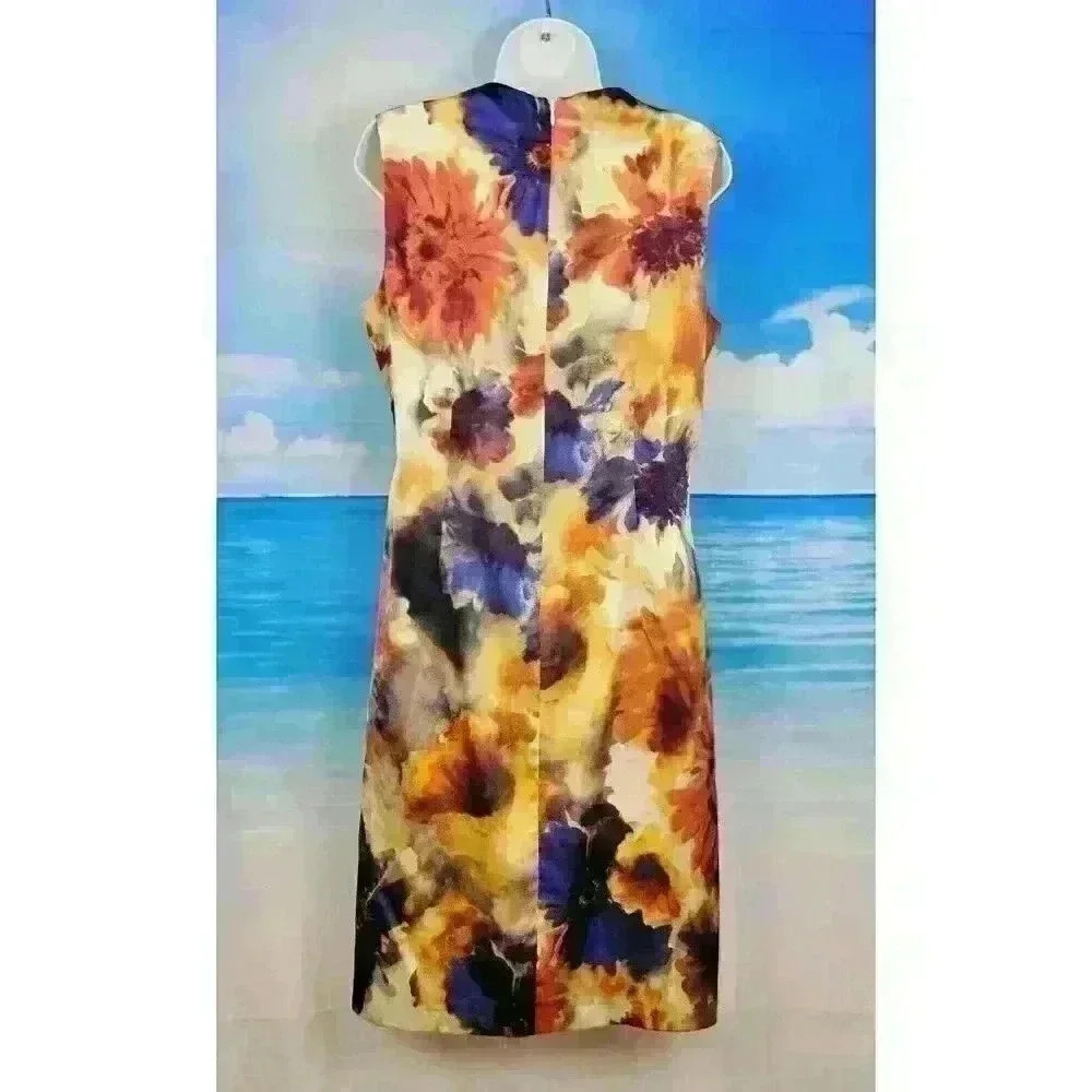 MULTI COLOR Womans FLORAL Dress Fitted LINED Back Zip SILK size 8-10 Med - Picture 5 of 5